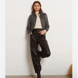 BA&SH Pants in Chocolate - Estilo Wide Faux Leather